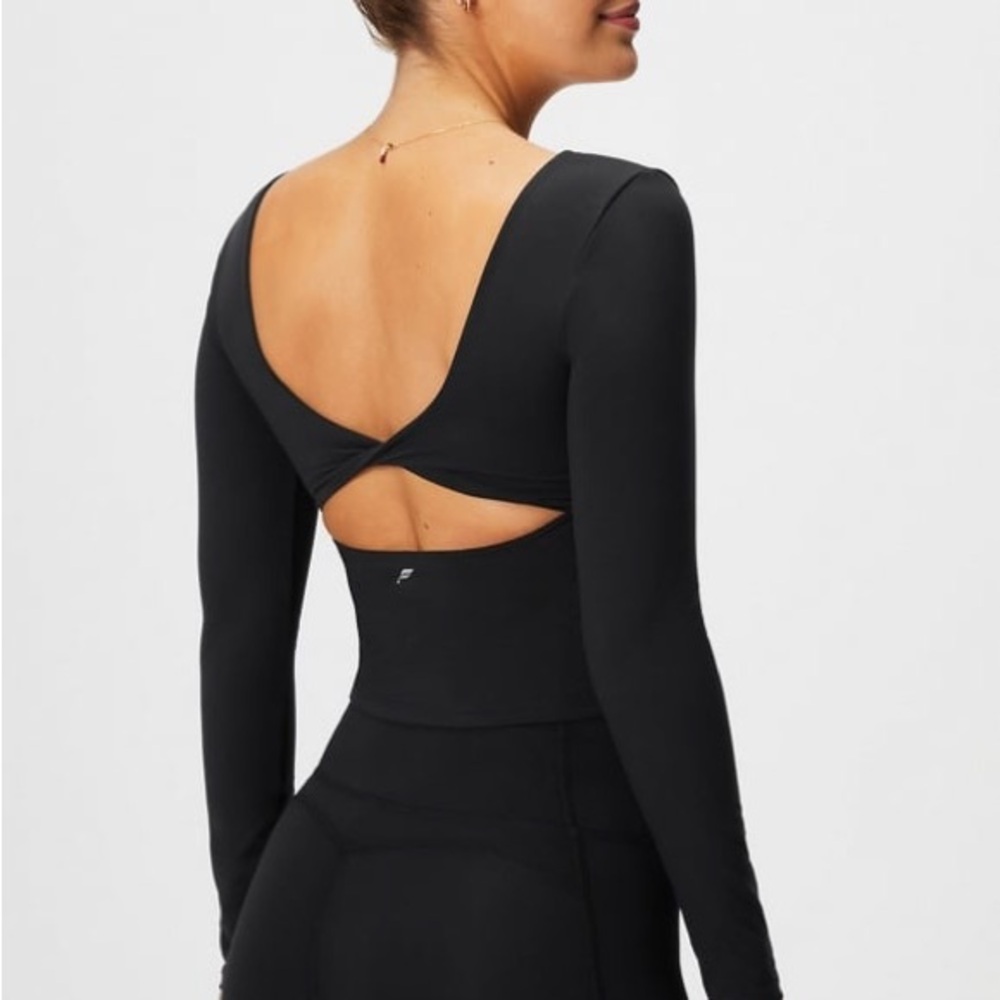 Black Long Sleeve Open Back Top